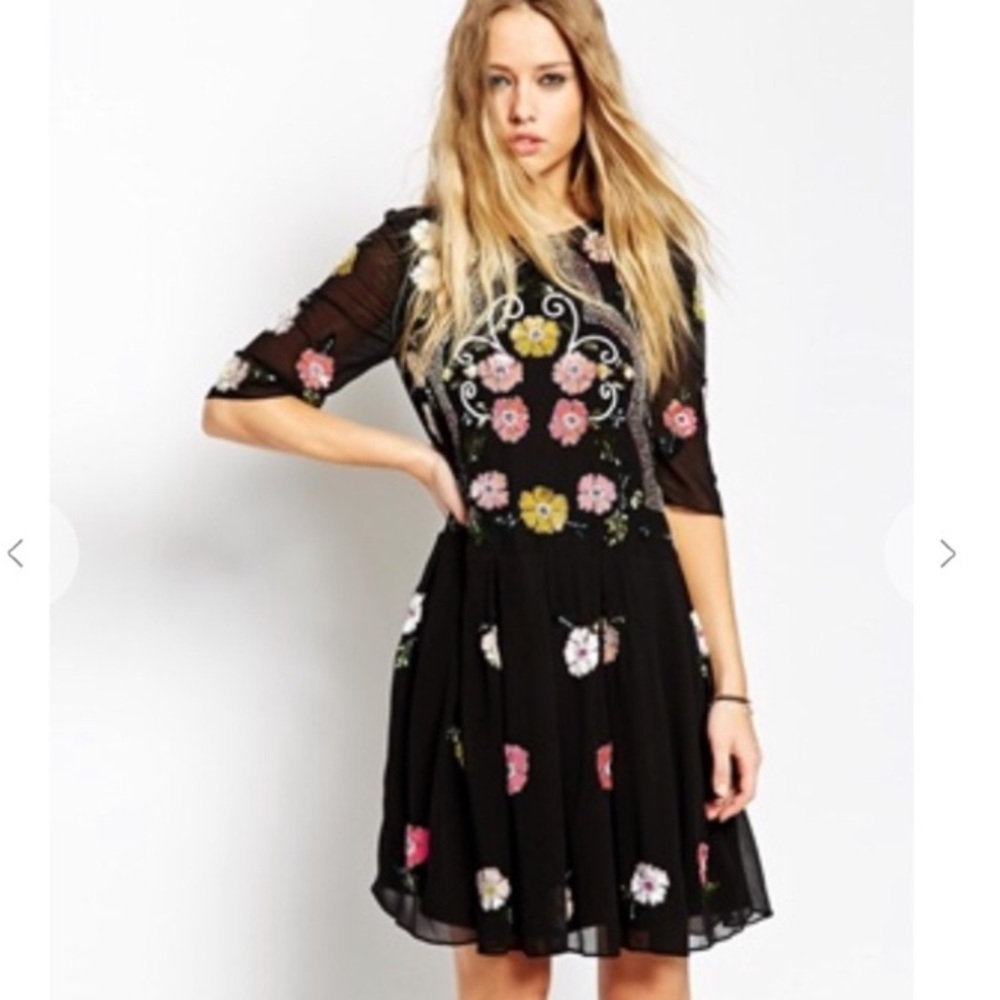 Needle&thread embellished black floral Locket dress size 2 - Picture 5 of 13